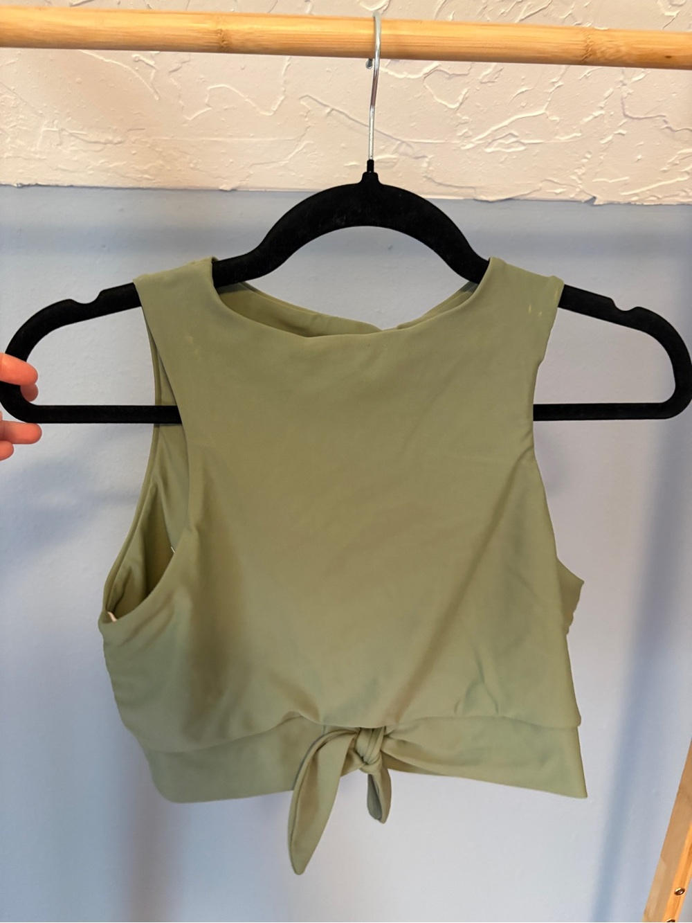 High-Neck Olive Green Tie-Back Bikini Top